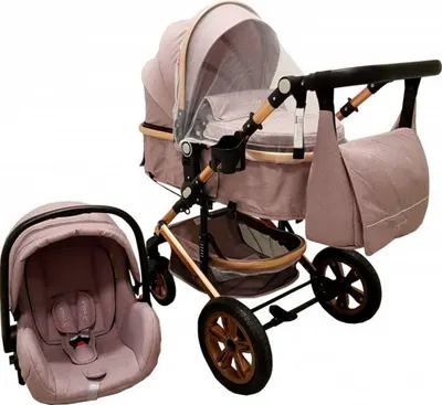 Carucior pentru copii Baby Care Pro 530 Gri 3 in 1 Transformabil, Cadru Aluminiu, Amortizoare, Roti din cauciuc, Spatar reglabil 3 trepte, Plasa insecte, Geanta