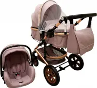 Carucior pentru copii Baby Care Pro 530 Gri 3 in 1 Transformabil, Cadru Aluminiu, Amortizoare, Roti din cauciuc, Spatar reglabil 3 trepte, Plasa insecte, Geanta