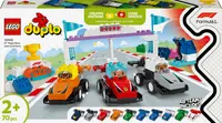 Constructor LEGO Duplo - Echipa de mașini de curse F1 și piloți (10445)