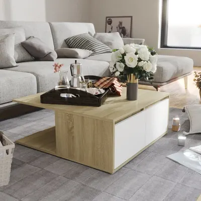 vidaXL Măsuță de cafea alb și stejar Sonoma 80x80x31 cm lemn prelucrat