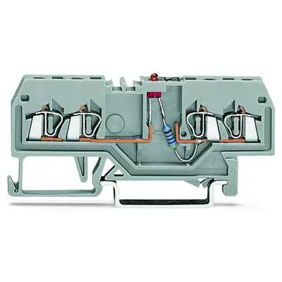 Component terminal block; 4-conductor; LED (red); 24 VDC; for DIN-rail 35 x 15 and 35 x 7.5; 1.5 mm²; CAGE CLAMP®; 1,50 mm²; gray