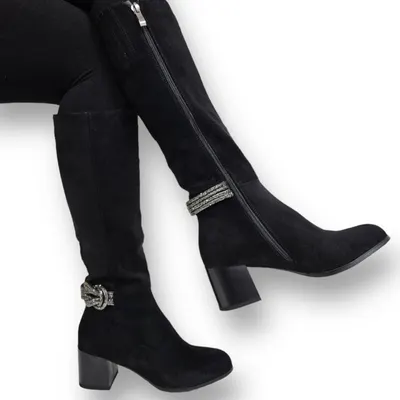 Cizme Dama din Piele Ecologica Intoarsa cu Fermoar Crl0919 Culoare:Negru