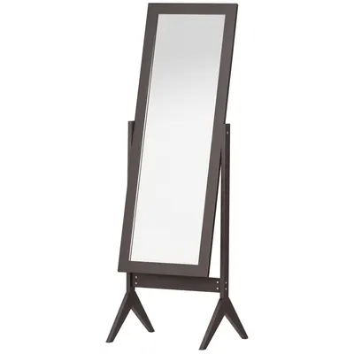 HOMCOM Oglindă pe Podea Oglindă Mare Inclinabilă pentru Dressing Camera dim. 47L x 46l x 148H cm din Lemn Maro Închis | Aosom Romania