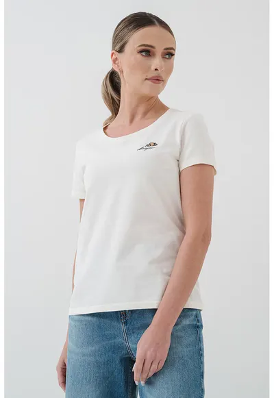Tricou cu broderie Alma - Alb murdar