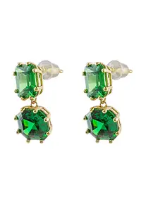 Cercei din argint placati cu aur de 18K si decorati cu zirconia - Verde/Auriu