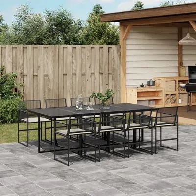 Gossi set mobilier de gradina cu perne, 9 piese, negru, poliratan