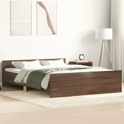 vidaXL Cadru de pat cu tăblie la cap/picioare, stejar maro, 140x190 cm