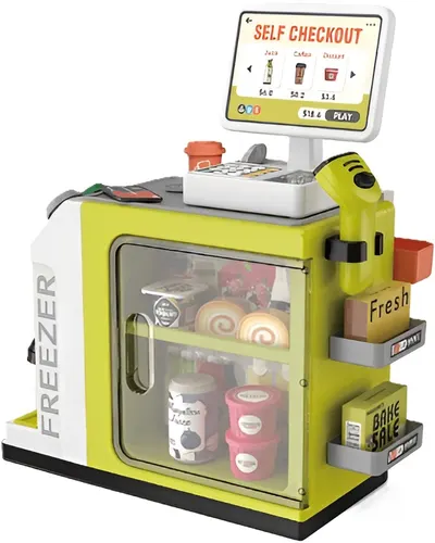 Supermarket pentru copii Sonne - Cu aparat de cafea si accesorii, 46 bucati, verde