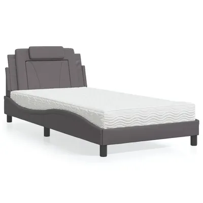 vidaXL Pat, Viana, cu saltea, gri, 100x200 cm, piele ecologică