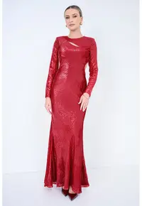 Rochie din matase cu decupaj - Rosu inchis