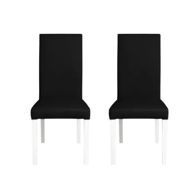Set 2 scaune living TEO, picioare lemn alb, piele ecologica negru, 46x60x98 cm
