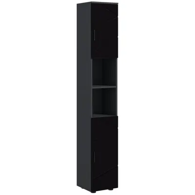 Dulap Baie, Inalt de 183cm cu 2 rafturi deschise si doua dulapuri cu 2 nivele, 30x30x183cm, Negru kleankin | Aosom Romania