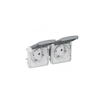 Priza dubla precablata Legrand Plexo, IP55, standard german, 2x2P plus E, montaj orizontal, modular, gri