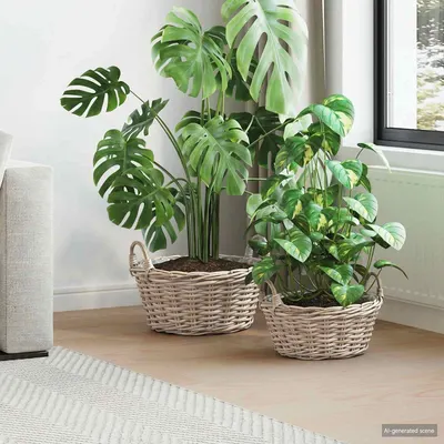 vidaXL Coș de plantat cu depozitare 2 buc. Gri natural Ratan Kubu