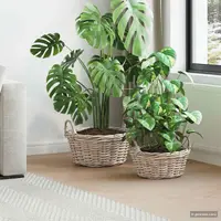 vidaXL Coș de plantat cu depozitare 2 buc. Gri natural Ratan Kubu