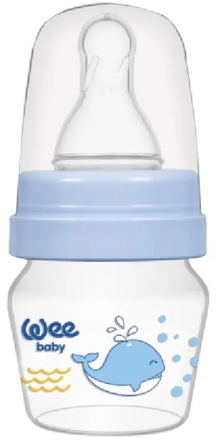 Biberon Wee Baby Mini, PP, cu 2 varfuri, 30 ml, albastru
