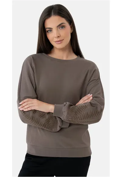 Bluza de trening cu maneci si model floral - Comfort Fit - B-Sepia - maro - Maro