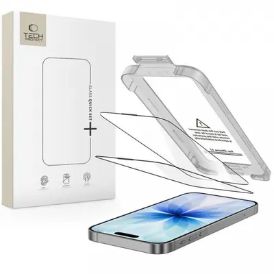Folie de protectie Ecran Tech-Protect Quick Set+ pentru Apple iPhone 17, Sticla Securizata, Full Glue, Set 2 bucati, Neagra