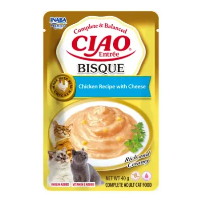 Ciao Entree Bisque: hrană umedă pentru pisici cu pui și brânză, 40 g