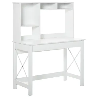 HOMCOM Birou cu depozitare birou bibliotecă birou din lemn modern cu rafturi și blat mare pentru spații mici birou acasă dormitor, 105 x 50 x 137,5 cm, alb | Aosom Romania