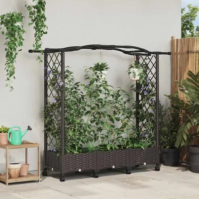 vidaXL Pătuț ridicat cu trellis și roți Maro 169 x 40 x 129 cm PP