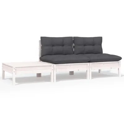 Gossi set mobilier de gradina cu perne, 3 piese, alb, lemn masiv pin