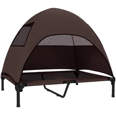 PawHut Pat de exterior pentru câini cu acoperiș, pat înălțat pentru câini mari, 91 x 76 x 90 cm, Cafea | Aosom Romania