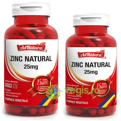 Pachet Zinc Natural 25mg 60cps+30cps