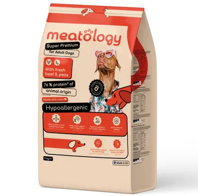 Meatology, hrana uscata superpremium, hipoalergenica, pentru caini adulti, cu vita, 9 kg