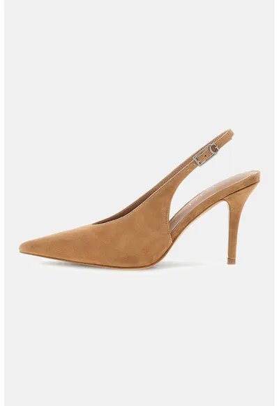 Pantofi din piele intoarsa cu varf ascutit - Caramel
