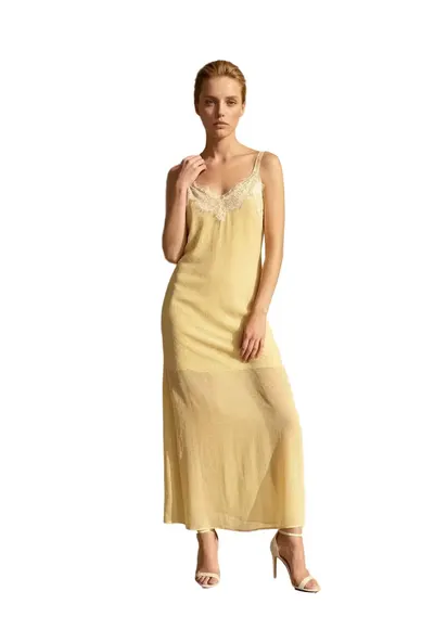 Rochie Maxi - Elegant - Galben Lamaie - cu Buline