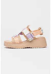 Sandale cu talpa wedge si catarama Decorum - Maro nisip/Lila
