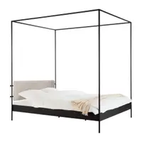 Pat matrimonial negru/bej tapițat din oțel cu baldachin cu somieră 140x200 cm Eton – noo.ma