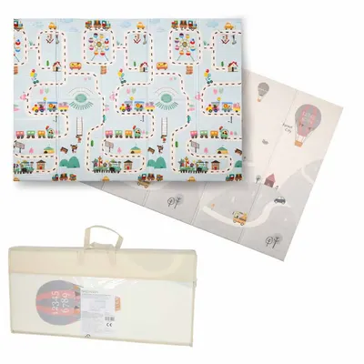 Covoras de joaca pliabil cu doua fete Balloons Street 150 x 200 cm, din spuma XPE, structura antiderapanta, husa de transport inclusa, protectie impotriva loviturilor, potrivit pentru interior si exterior