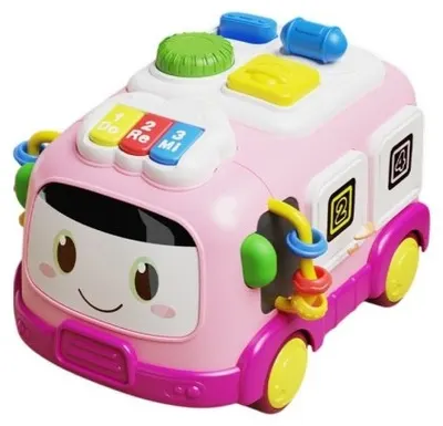 Jucărie muzicală pentru bebeluși 6 în 1 Raya Toys - Bus multifuncțional, roz