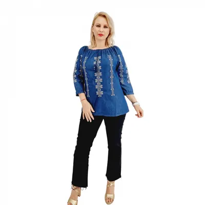 Bluza cu broderie din denim Kiara