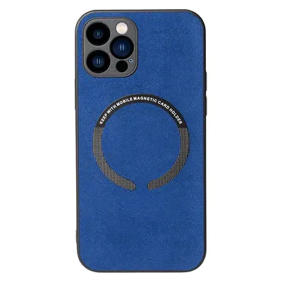 Husa Magsafe, Alcantara look, Compatibila cu iPhone 13 Pro Max, Wireless charging, Textil, Albastru Engros