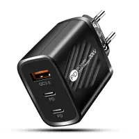 Incarcator Retea Timebox, 3 Porturi, 20W, 2 x Type-C, 1 x USB, LED, Negru - Default Title
