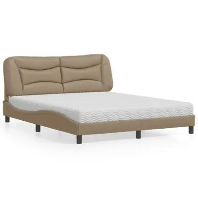 vidaXL Pat cu saltea, Hvar, cappuccino, 160x200cm piele ecologică