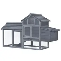 PawHut Coteț prefabricat din lemn pentru 2 găini cu gard pentru grădină 150.5 x 54 x 87cm, gri închis | Aosom Romania