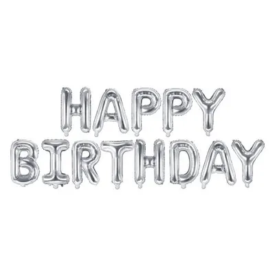 Balon folie happy birthday argintiu340x35 cm Party Deco PDFB6M-018