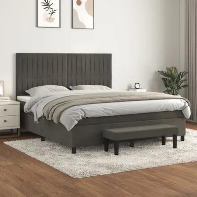 Gossi pat box spring cu saltea, gri inchis, 160x200 cm, catifea