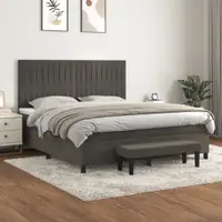 Gossi pat box spring cu saltea, gri inchis, 160x200 cm, catifea