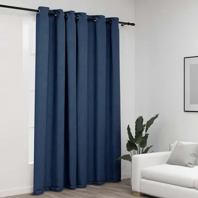 vidaXL Perdea opacă, aspect pânză, cu ocheți, albastru, 290x245 cm