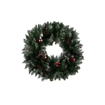 Coronita decorativa de Craciun, varfuri ninse, conuri si fructe rosii, diametru 45 cm