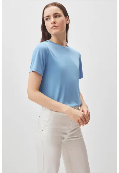 Tricou lejer din amestec de modal - Albastru pastel