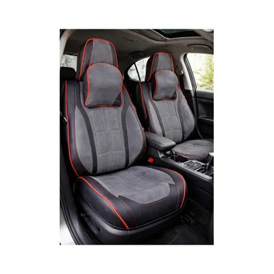 Huse scaune auto universale fractionate 9D Premium fata si spate negru cusatura rosie Cod: HNG1407-5