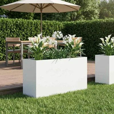 vidaXL Vază pentru Grădină Alb 100 x 30 x 50 cm Oțel laminat la rece