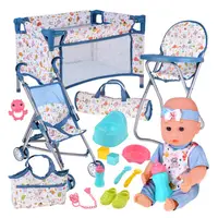 Set Deluxe pentru papusi, Cu carucior, patut, scaun de masa si accesorii, 3 ani +