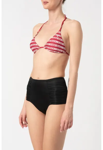 Sutien de baie triunghiular cu model logo - Alb/Roz zmeuriu